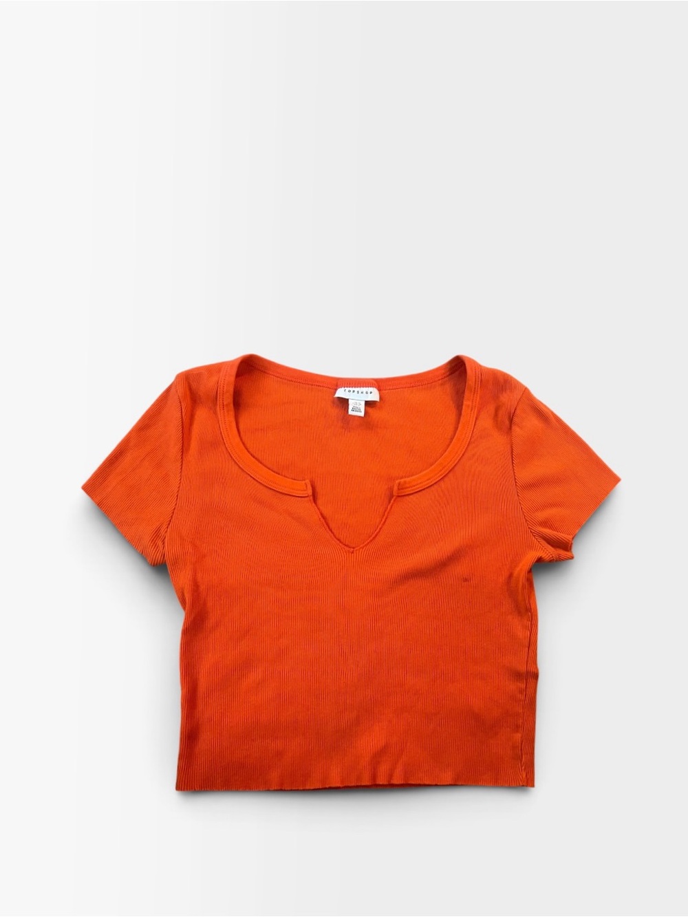Topshop Orange Ribbed Notch-Neck Crop Tee
